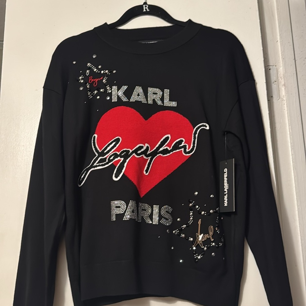 Karl Lagerfeld Paris Heart Sweater – Holiday Statement XS